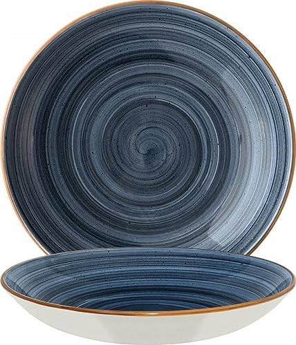 Bonna 6x Suppenteller Pastateller Speiseteller Essteller Salatteller Geschirr Teller tief 25cm 130cl Blau Creme Porzellan rund Aura Dusk Bloom Kantenschutz