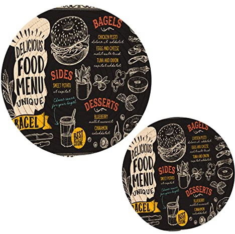 Kcldeci Bagel Menü-Vorlage, 2 Stück, Topflappen für Küchen, 100 % Baumwolle, Fadengewebe, Untersetzer für Tisch, Arbeitsplatte, Schutz, heiße Pads, Pfannenmatten