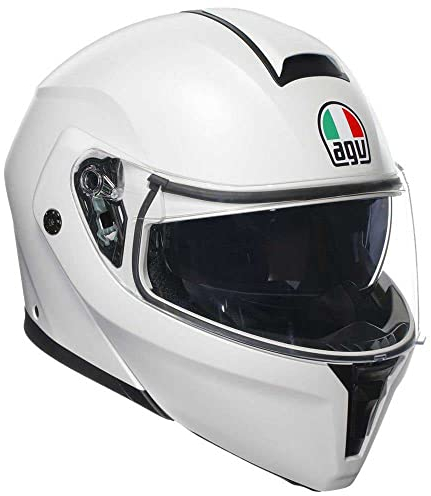 AGV Streetmodular ECE 22-06 Mono, Modularer Helm, Motorrad Klapphelm ECE 22-06 P/J in Zwei Konfigurationen zugelassen, mit Sonnenblende, Materia Matt Weiß, S