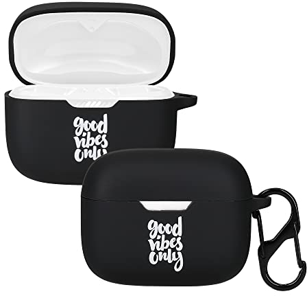 kwmobile Silicone Case Compatible with JBL Tune 230 NC TWS / T230NC / T235NC Case Cover - Good Vibes Phrase White/Black