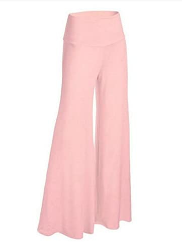 seiveini Hose Damen Elegant High Waist Plissee Weites Bein Lang Hose Palazzo Einfarbig Culottes Hose Strandhose Lose Lässige Freizeithose Schlupfhose Pumphose A Rosa S