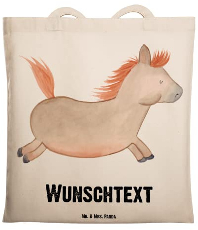 Mr. & Mrs. Panda Stofftasche personalisiert Pferd Springen - Personalisierte Geschenke, Reiten, Stall, Jutebeutel, Stoffbeutel, Pferde, Pferdestall, Bauernhof, Einkaufstasche, Personalisierter, Tasche
