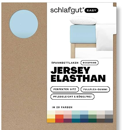 Schlafgut Easy Jersey Elasthan Boxspring Spannbettlaken 120x200 bis 130x220 Blue Light, Spannbetttuch aus superweicher Baumwolle mit Elasthan