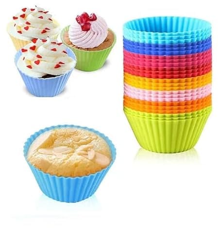 EATO Silicone Muffin Cupcake Cases, Reuseable Cake Moulds, Nonstick Baking Cups for Yorkshire Pudding Tray, Deep Cupcake Tin, Bun Pan, Air Fryer Liners Bakeware,12 Pack