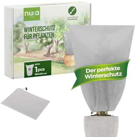 nuia Winterschutz Grau 180x120 cm Frostschutz Pflanzenabdeckung - Atmungsaktiver Anti-Frost Schutz für Olivenbäume UVM. - reißfest und waschbar - Überwinterungsschutz für Kübelpflanzen