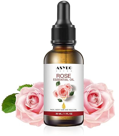 ASYBO Huile Essentielle de Rose, Huile Essentielle d’Huile de Rose Pure pour Visage Corps Cheveux Aromathérapie et Relaxation, Anti-âge et Anti-rides, Huile Hydratante Rose Soin 30ml