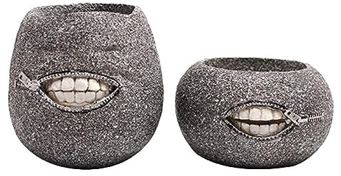 KieTeiiK 2Pcs Charmings Reißverschluss Zähne Topf Für Outdoor Garten Harz Reißverschluss Zähne Blumentopf Dekorative Zähne Pflanzer Home Decors Harz Zähne Blumentopf