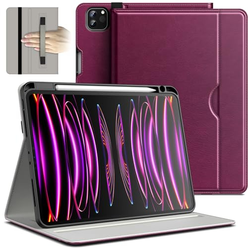 JETech Hülle für iPad Pro 11 Zoll 4/3/2 (Modell 2022/2021/2020), PU Leder Folio Schutzhülle mit Handschlaufe, Stifthalter & Tasche, Multi-Winkel Betrachtung (Rose Lila)
