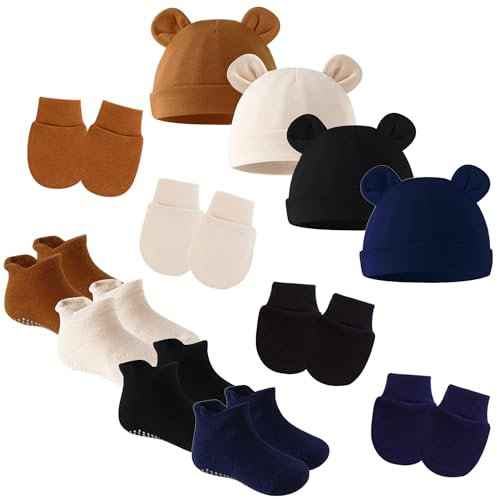 SEAUR Babymütze Newborn Baby Handschuhe Socken Set Neugeborene Mädchen Jungen 0-6 Monate Süß Beanie Hut Baumwolle Weich Stretch
