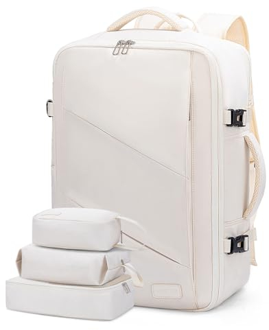 LOVEVOOK Rucksack Handgepäck Flugzeug, Reiserucksack Weekender Damen, Laptop Rucksack für 17,3 Zoll, Travel Backpack für Business Urlaub, Beige