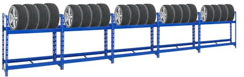 PROREGAL Mega Deal | 5X Reifenregal Tiger | HxBxT 100x110x35 cm | 150kg Fachlast | bis zu 16 Reifen | mit Ebenen | Blau