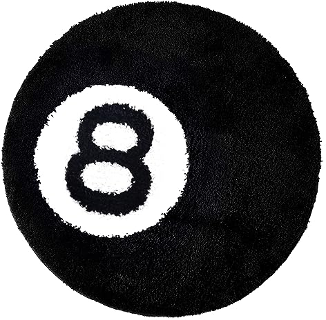 Teppich mit 8 Bällen – 61 cm schwarzer runder Teppich für Billardpool, 8 Bälle, rutschfeste Beflockung, Boden-Badematte für Wohnzimmer-Dekor, weicher Y2K-Teppich, Hypebeast-Fußmatte für Schlafzimmer