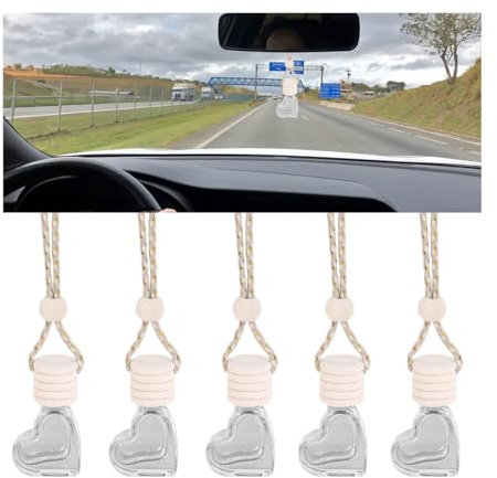 JNNJ 5 Stück Hängende Auto-Lufterfrischer-Flasche, Auto Lufterfrischer Parfüm Flasche, Leere Autoparfümflasche, Rückspiegel Duft-Diffusor Für Auto, Haus(Liebesherz)