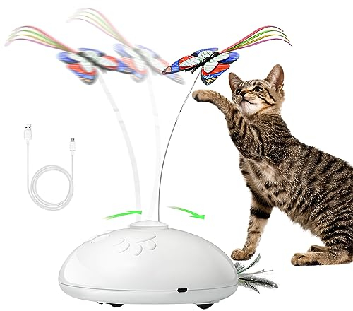 SLE Interaktives Katzenspielzeug für den Innenbereich, 3-in-1 Umzug Spielzeug mit 360 ° Drehbarem Schmetterling, Feder, LED-Licht, Wiederaufladbares Automatisches Intelligentes Kätzchenspielzeug