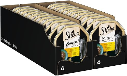 SHEBA Schale Nassfutter für Katzen Sauce Collection mit Truthahn Huhn und Gemüse 2 x 11 x 85g