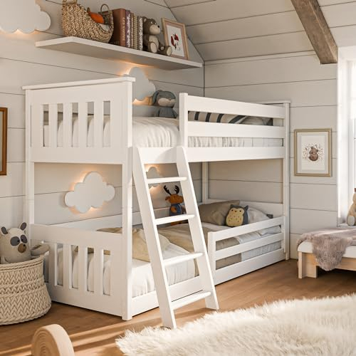 Kids Collective Hochbett 90x200 cm mit Zwei Matratzen, Rausfallschutz & Zwei Lattenroste in weiß Mädchen Jungen Bett Kinderbett Jugendbett 90x200 cm cm | von 4. bis 18. Lebensjahr