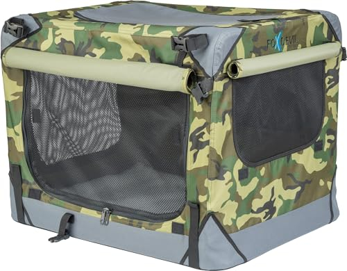 Foxdevil by xonic® Faltbare Hundebox/Katzenbox für mittelgroße Tiere – Hundetransportbox Auto und Zuhause – Transportbox Hund – Hundebox Auto Kofferraum (Camouflage, M)