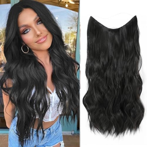 Ms TAj Dark Brown Halo Hair Extensions 20 inch Hair Extension clip in Invisible WireSynthetic Hairpiece for Women Natural Wavy Hair Extensions