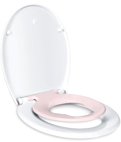 TODOT Abattant WC Familial, Lunette de Toilette avec Siège Enfant Magnétique, Frein de Chute et Charnière Réglable, Abattant WC en Polyéthylène pour Adultes et Enfants - Rose