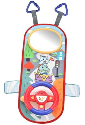 MagiDeal Simulation Fahren Lenkrad Auto Kopfstütze Spielzeug und Entwicklung Hängen auf Krippe Niedliche Fahrspielzeug für Geburtstagsgeschenk, Dunkelblau Rot