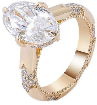 Epinki Echte Goldschmuck, 14 Karat Au585 Gold Ringe, Klassiker Verlobungsring mit Oval 3ct Moissanit, 18K Gold Bandringe Hochzeitsband Gr.53 (16.9)