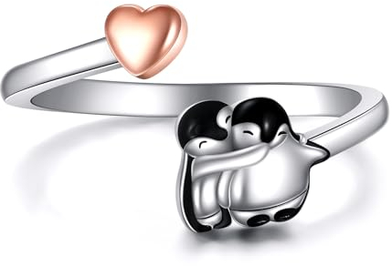 YFN Pinguin Ring Sterling Silber Niedliche Tier Ring Pinguin Schmuck Geschenk für Damen Mutter