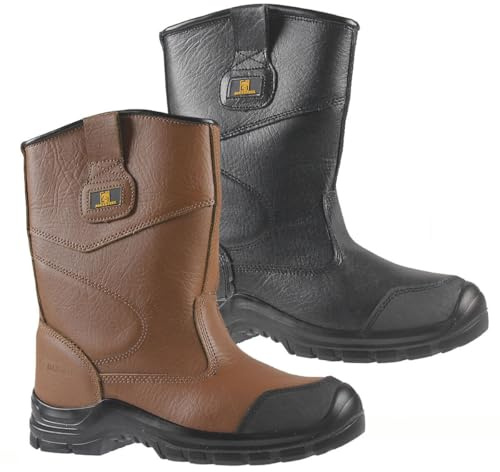 MAXSTEEL MENS LEATHER RIGGER BOOTS FUR LINED S3 SAFETY STEEL TOE CAP PULL ON WATER RESISTANT WORK BOOTS