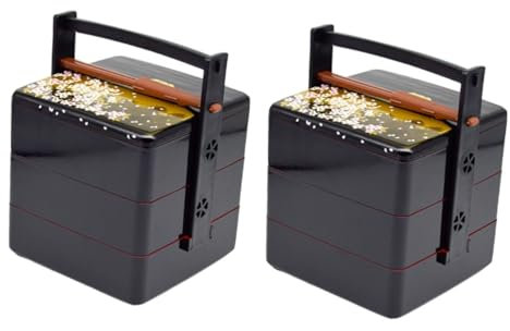 PRETYZOOM Coffret 2 Sets Boîte à Lunch Portable Japonaise Contenants à Lunch Kawaii Laque Étui à Sushis Plat De Service à Sushi Récipient Alimentaire Abs De Qualité Alimentaire