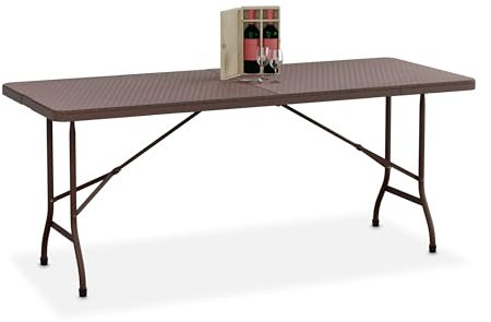 Relaxdays Tavolo Pieghevole da Giardino, 8 Persone, 72x180x74 cm, Rattan, Tavolino Campeggio, Plastica, Acciaio, Marrone