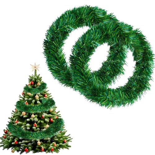 2Stk Weihnachtsgirlande 11 Meter, Girlande Weihnachten für Deko Weihnachten Aussen Innen, Künstliche Tannengirlande für Außen Türschleife Treppe Türwand Treppengriffe