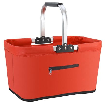 Faltbarer Einkaufskorb 25L mit gepolsterten Griffe und Reißverschluss-Tasche - Klappbar, maximale Tragfähigkeit 15kg für Einkäufe, Picknicks & Aufbewahrung