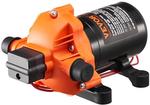 VEVOR Bomba de Diafragma 12 V 6,81 L/min Bomba de Agua de 3 Cámaras con Interruptor de Presión Automático Ajustable de 40 a 100 PSI, 60 PSI, Puerto MNPT de 12,7 mm para Camión de Comida, Autocaravana