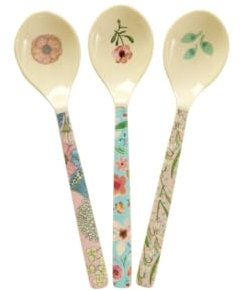 Rice Melamin Teelöffel 3er-Set - Flower Prints - Mehrfarbig Kinderlöffel Bruchsicher Campinggeschirr Melamingeschirr Kinderbesteck BPA-frei Länge: 14,5 cm