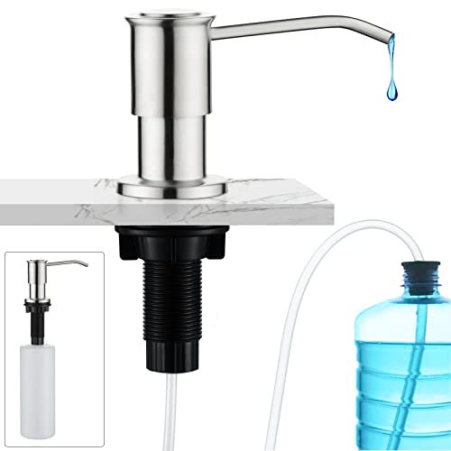 CREA Dispensador de Jabón de Cocina, Dispensador de Detergente de Cocina, Dispensador de jabón para Fregadero con Botella de 500 ml y Manguera de Extensión de 1,0 m,Cepillado