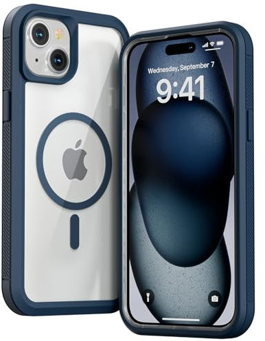 Follaroma for iPhone 15 Plus case, Compatible with MagSafe, Heavy Duty Shockproof Protection Phone Case, Double Layer Transparent Magnetic Phone Case for iPhone 15 Plus, 6.7 inch, Dark Blue