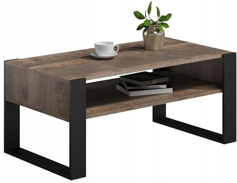 MATKAM Couchtisch KAJA H50 x B120 x T63,6 cm, offenes Regal unter der Arbeitsplatte, praktische Eleganz und Funktionalität, Retro-Loft (Grange Eiche Retro Loft)
