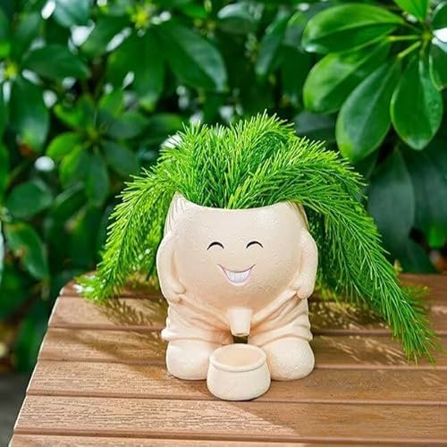 BOSENIYU Pee Pot Pflanzgefäß mit Smiley-Gesicht, frecher Junge Pflanzengesichtstopf mit Drainageloch für Innen- und Außendekorationen (Khaki)