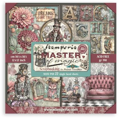 Stamperia - Scrapbook Paper Pad for Scrapbooking, Albums, Card Making, Bullet Journalling and More, Acid Free, Single Face, Perfect for Hobbies, Crafts, and Gifting (Master of Magic) (30.5 x 30.5cm)