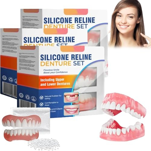 Luhaka Bikenda Lot de 3 Dentures de relais en silicone Bikenda - Dentures à clipser - Denture en silicone souple - Bouche complète