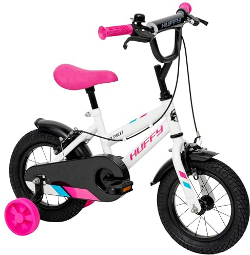 Huffy So Sweet Mädchenfahrrad Kinderfahrrad 12/16 / 20 Zoll, Fahrrad für Kinder 3–9 Jahre, Stahlrahmen, Handbremsen, Verstellbarer Sattel – Weiß, Ros, Blau
