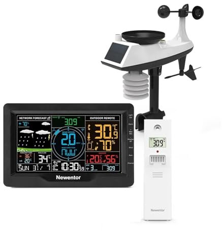 Station Météo Professionnelle, Station météo Q9 avec anémomètre de vent se connecter moniteur de smartphone capteur extérieur sans fil, Anémomètre, Pluviomètre(Q9-EU and 1 sensor)