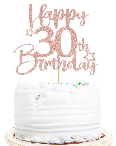 Sotpot 1PC 30th Birthday Cake Topper Double-sided Rose Gold Glitter Cake Topper with Star Pattern Cake Decoration for Happy 30th Birthday Party Decorations Supplies