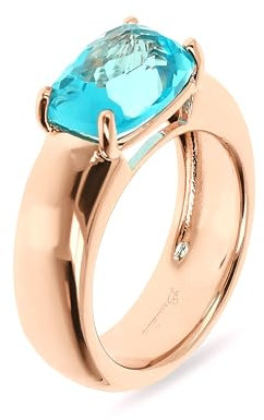 Bronzallure Bague en or rose avec topaze bleu clair, coupe mosaïque, large bande, Bronze, Aucune pierre précieuse