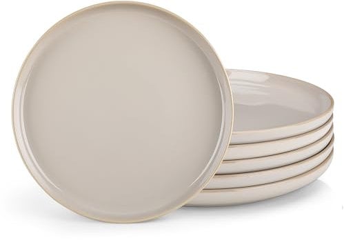 vancasso Speiseteller 6er Set 26cm, PLAYA Steingut Essteller Set 6 Personen Modern, Große Teller Set Softes Beige für Frühstücksteller, Dessertteller, Flache Teller, Mikrowellen und Spülmaschinenfest