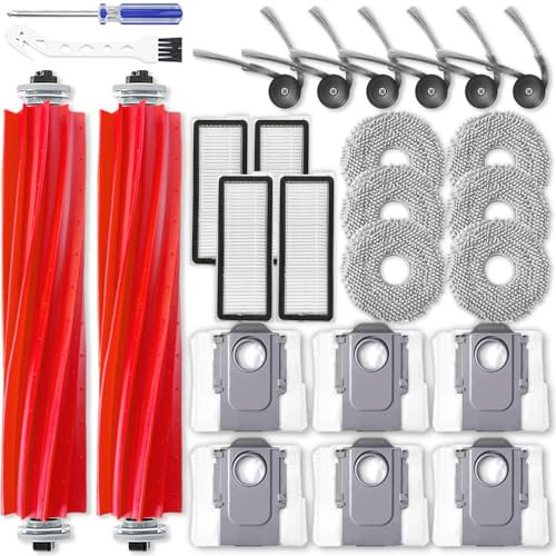 Pièces de rechange compatibles avec Roborock QV 35A / QR 798, pièces de robot aspirateur 2 brosses principales, 6 brosses latérales, 4 filtres HEPA, 4 chiffons de serpillère, 6 sacs à poussière