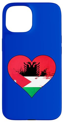 Albanische und jordanische Herz-Flagge Hülle für iPhone 15