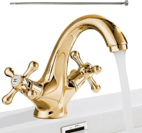 Hobngmuc De Baño,Grifo De Baño De Latón Monobloque | Mezclador De Dos Mandos Con Manguera De 60cm Para Lavabo, Tocador Y Lavandería