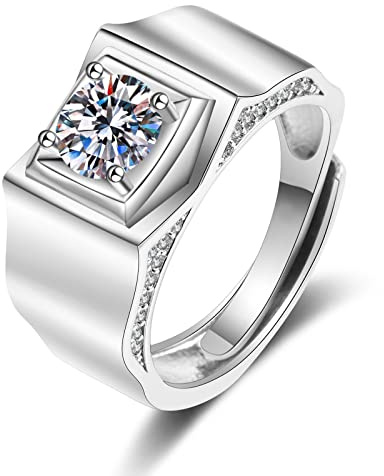 Lirzxin Ehering Weißgold Herren 750 18 Karat, Hochzeit Ring Herren Verstellbar Breit Siegelring Welle Design mit Rund Erstellter Diamant Freundschaftsringe Weißgold Gr. 66 (21.0)