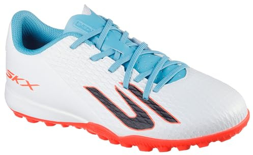 Skechers Chaussures de Football pour Enfant SKX.1 Astro Turf, Turquoise synthétique Blanc avec Bordure Rose, 38 EU