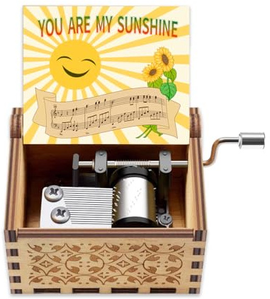 Hefonti Spieluhr mit Aufschrift You are My Sunshine, Geschenk für Freundin, Ehefrau, Weihnachten, Jahrestag, Valentinstag, Geburtstag, Sonnenschein, Geschenke für Tochter, Sohn, Holz, Handkurbel